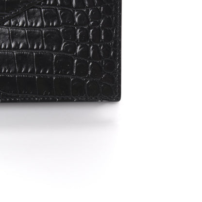 Saint Laurent Calfskin Crocodile Embossed Monogram Envelope Chain Wallet Black 12 of 13
