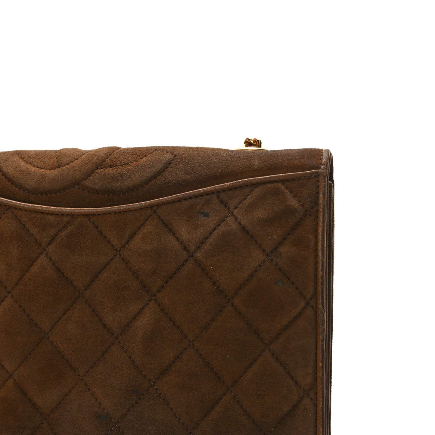 Suede Quilted CC Shoulder Bag Brown
