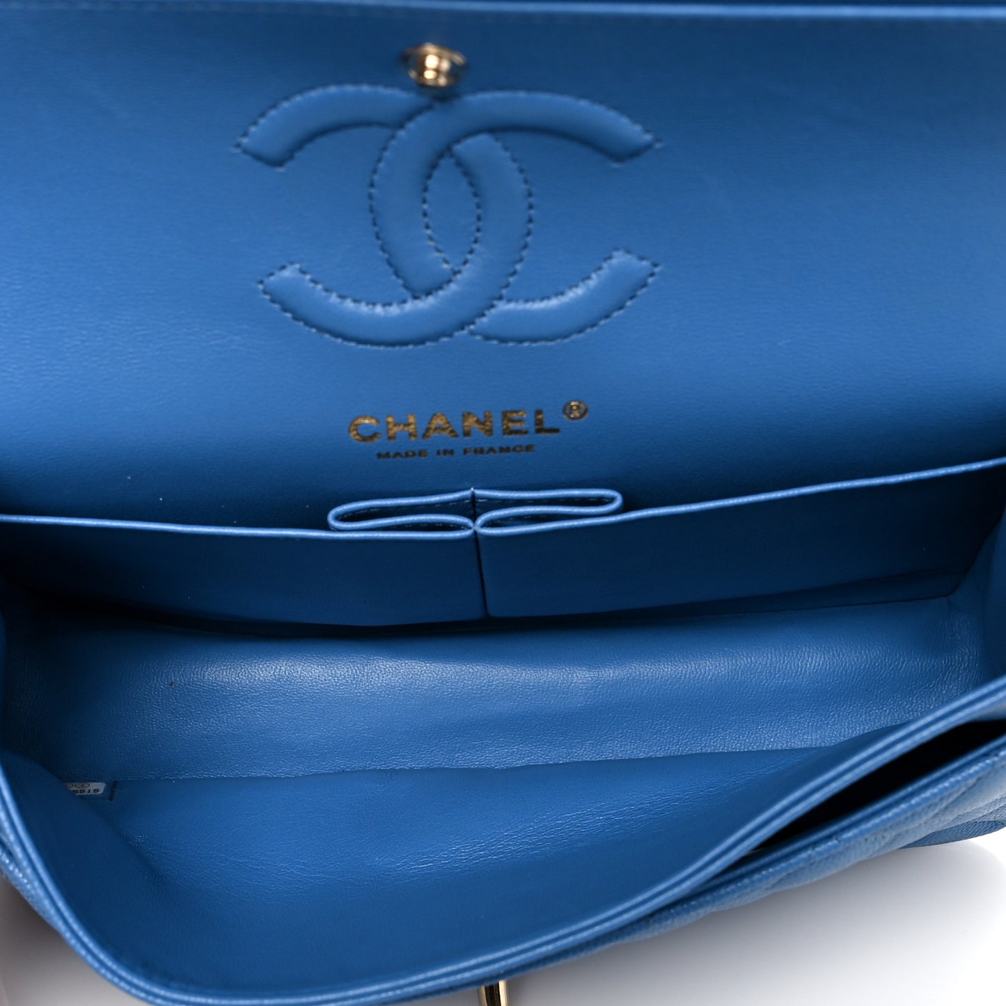 Caviar Quilted Small Double Flap Blue