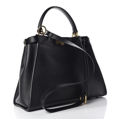 Fendi Vitello Seta Shiny Nappa Medium Peekaboo Iconic Satchel Black 4 of 12