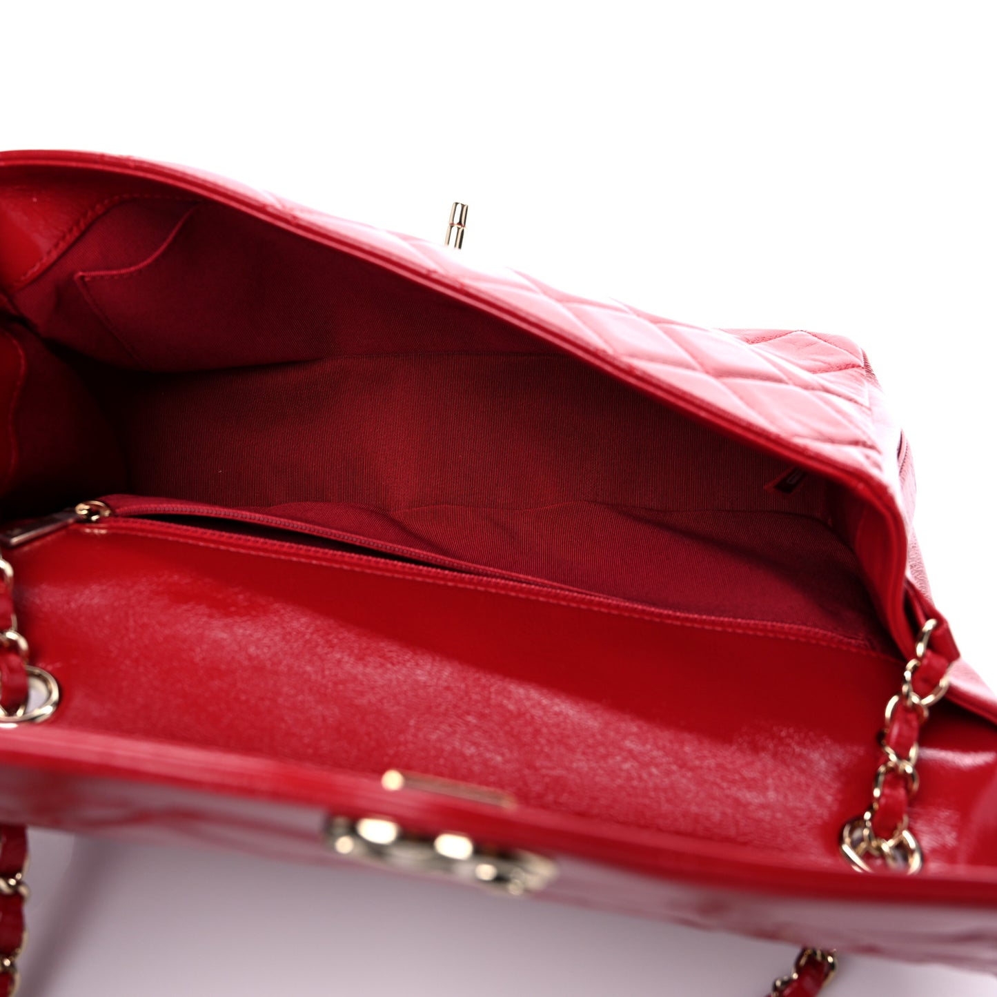 Shiny Aged Calfskin Quilted Hold The Line Flap Red