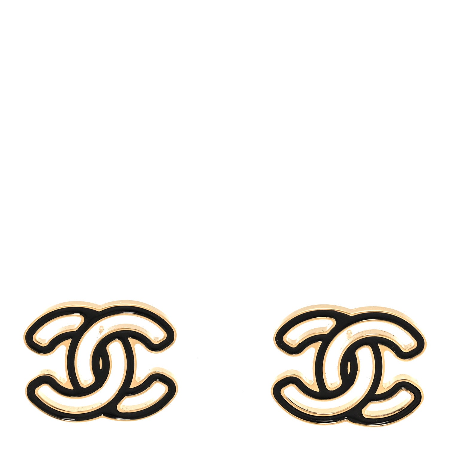 Chanel Metal Enamel CC Earrings Black Gold 1 of 5