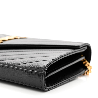 Saint Laurent Grain De Poudre Matelasse Chevron Monogram Chain Wallet Black 9 of 10