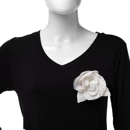 Chanel Tweed Camellia Pin Brooch Ivory 2 of 5