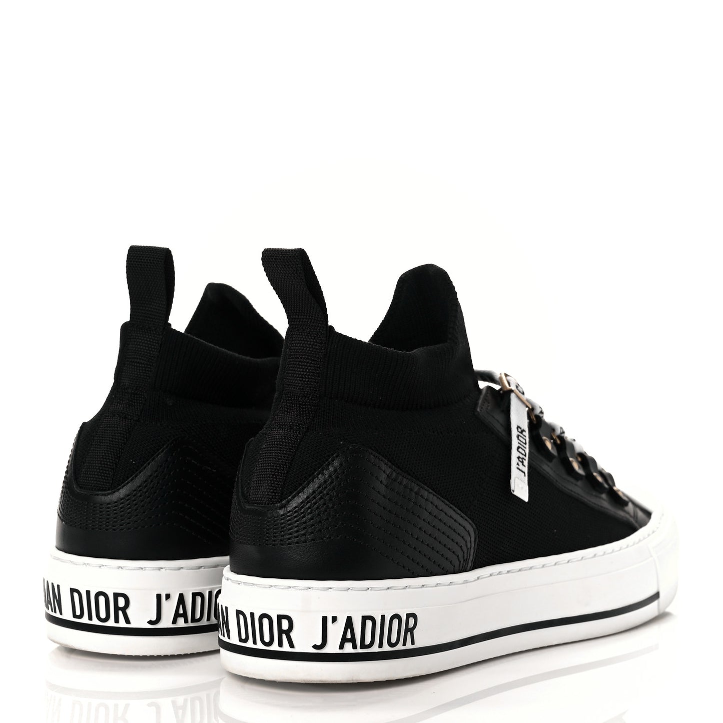 Technical Knit Calfskin Womens Walk'N'Dior High Top Sneakers 38.5 Black