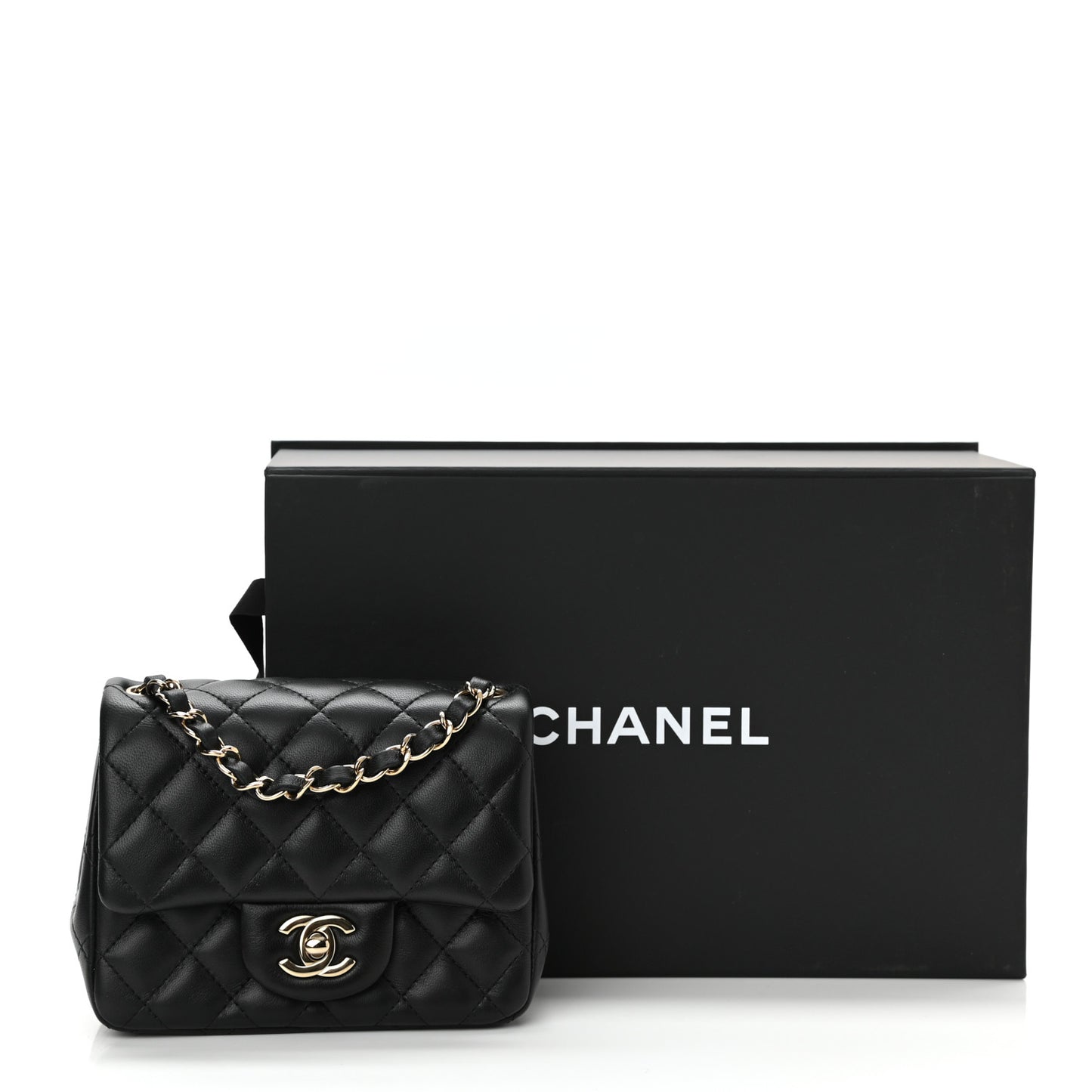 Lambskin Quilted Mini Square Flap Black