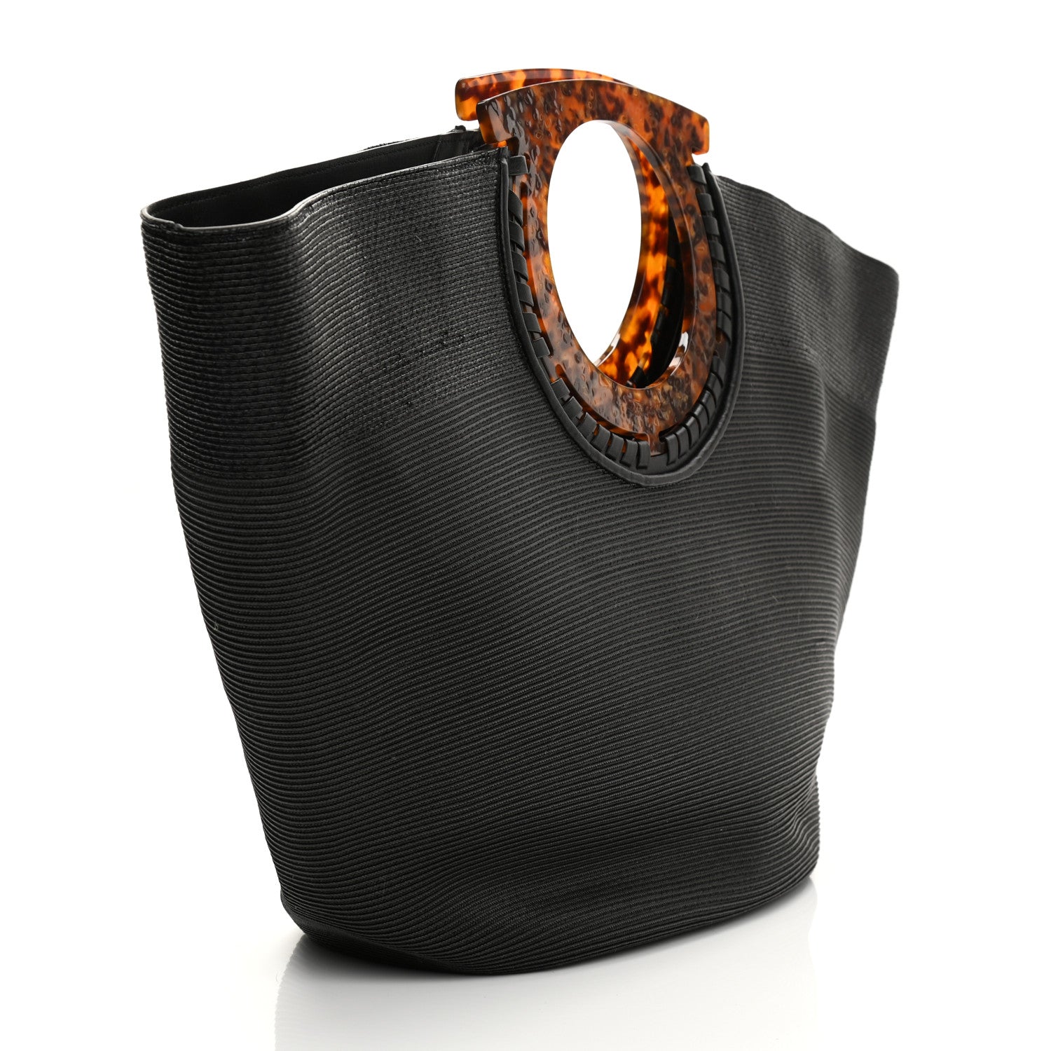 Salvatore Ferragamo Straw Maia Gancini Rascello Tote Black 1 of 10