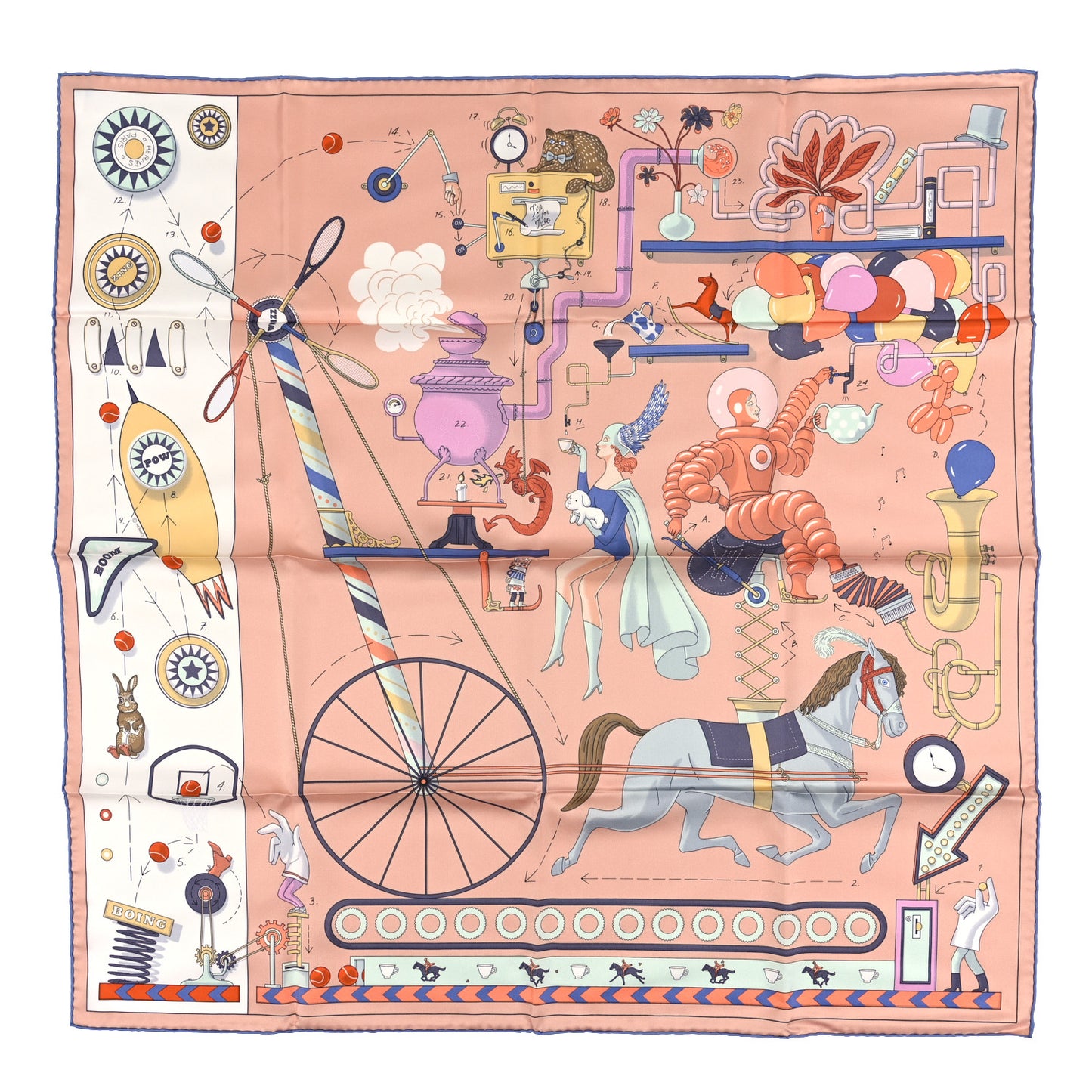 Silk Tea For Two Scarf 90 Rose Poudre White Bleu