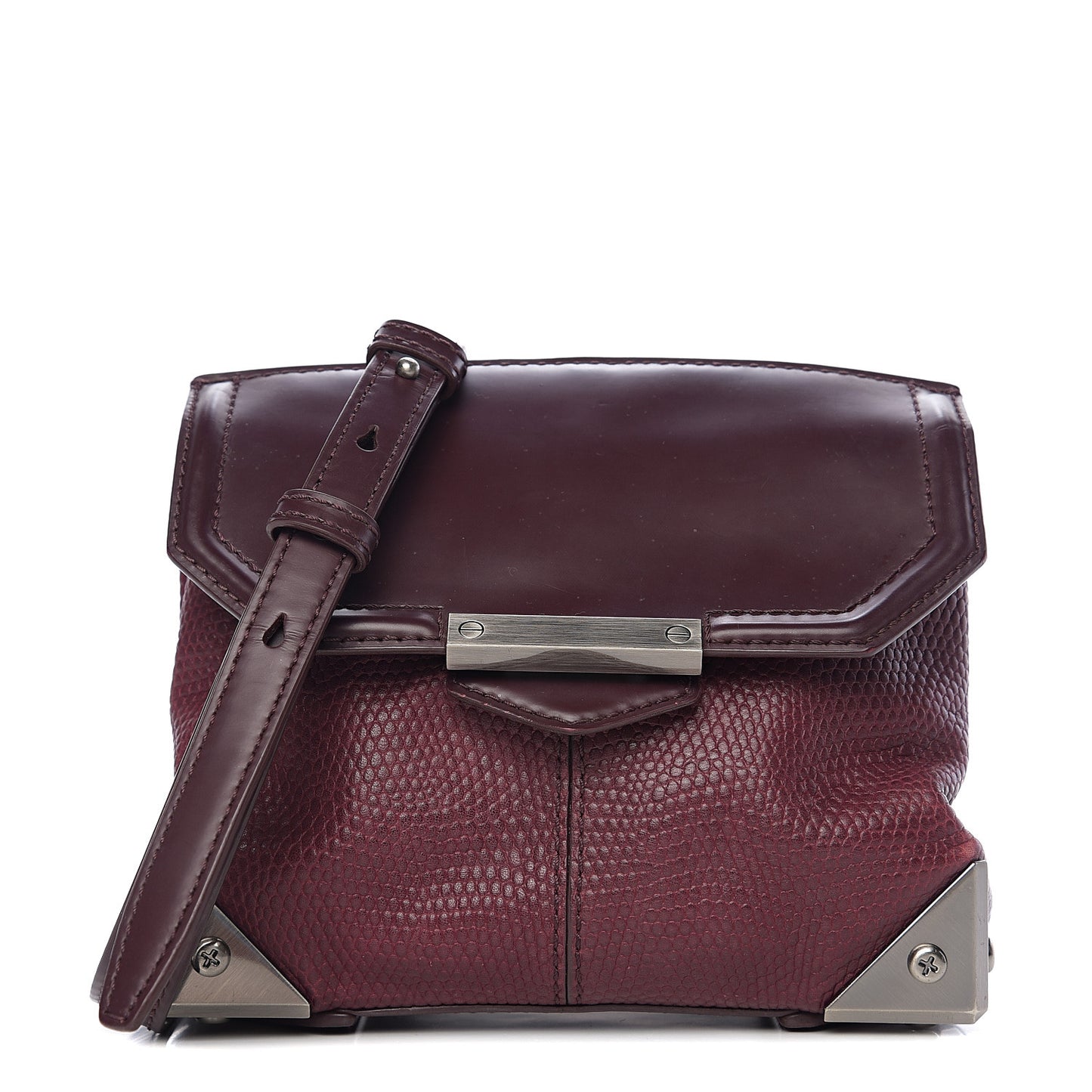 Lizard Calfskin Embossed Small Marion Tote Oxblood Silver Hardware