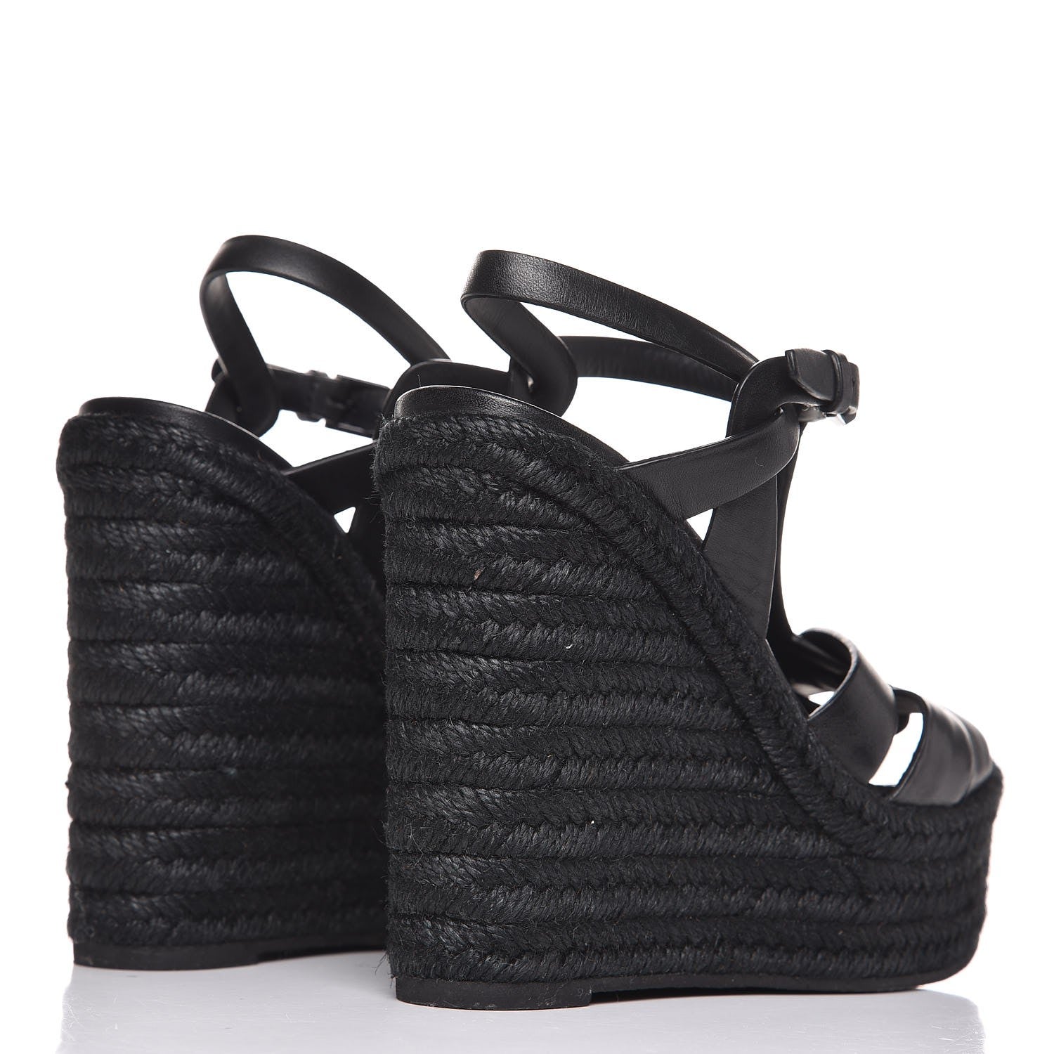 Saint Laurent Calfskin 85 Platform Espadrille Wedge Sandals 36 Black 4 of 8