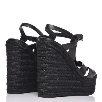 Saint Laurent Calfskin 85 Platform Espadrille Wedge Sandals 36 Black 4 of 8