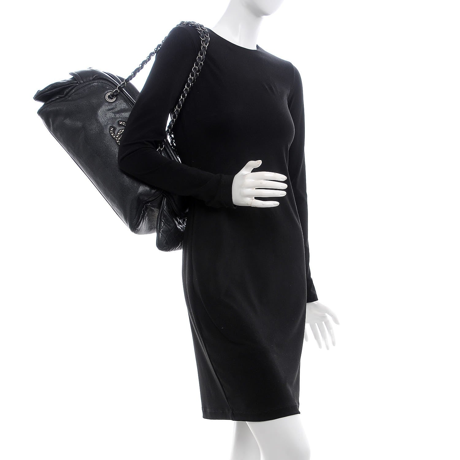 Chanel Glazed Caviar Quilted Mademoiselle Bowling Bag Black 2 of 12