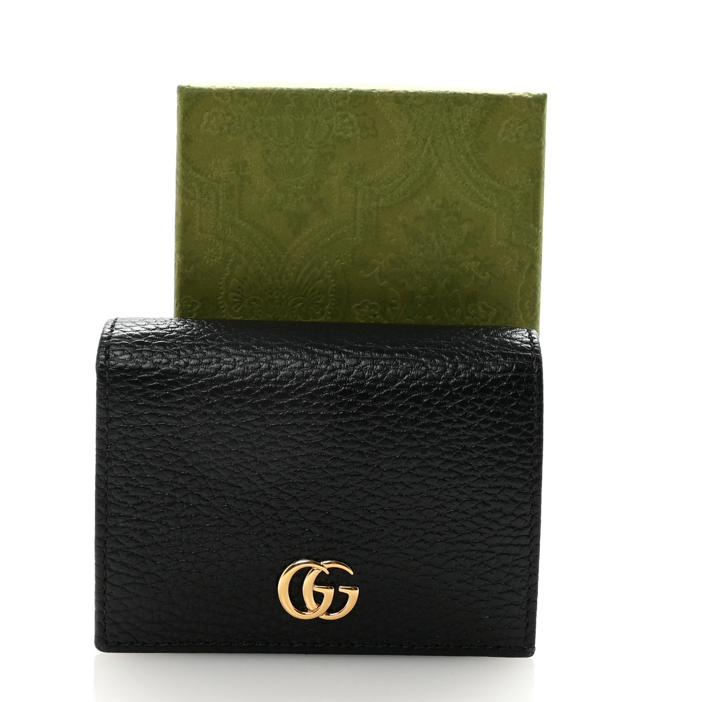 Pebbled Calfskin GG Marmont Card Case Black