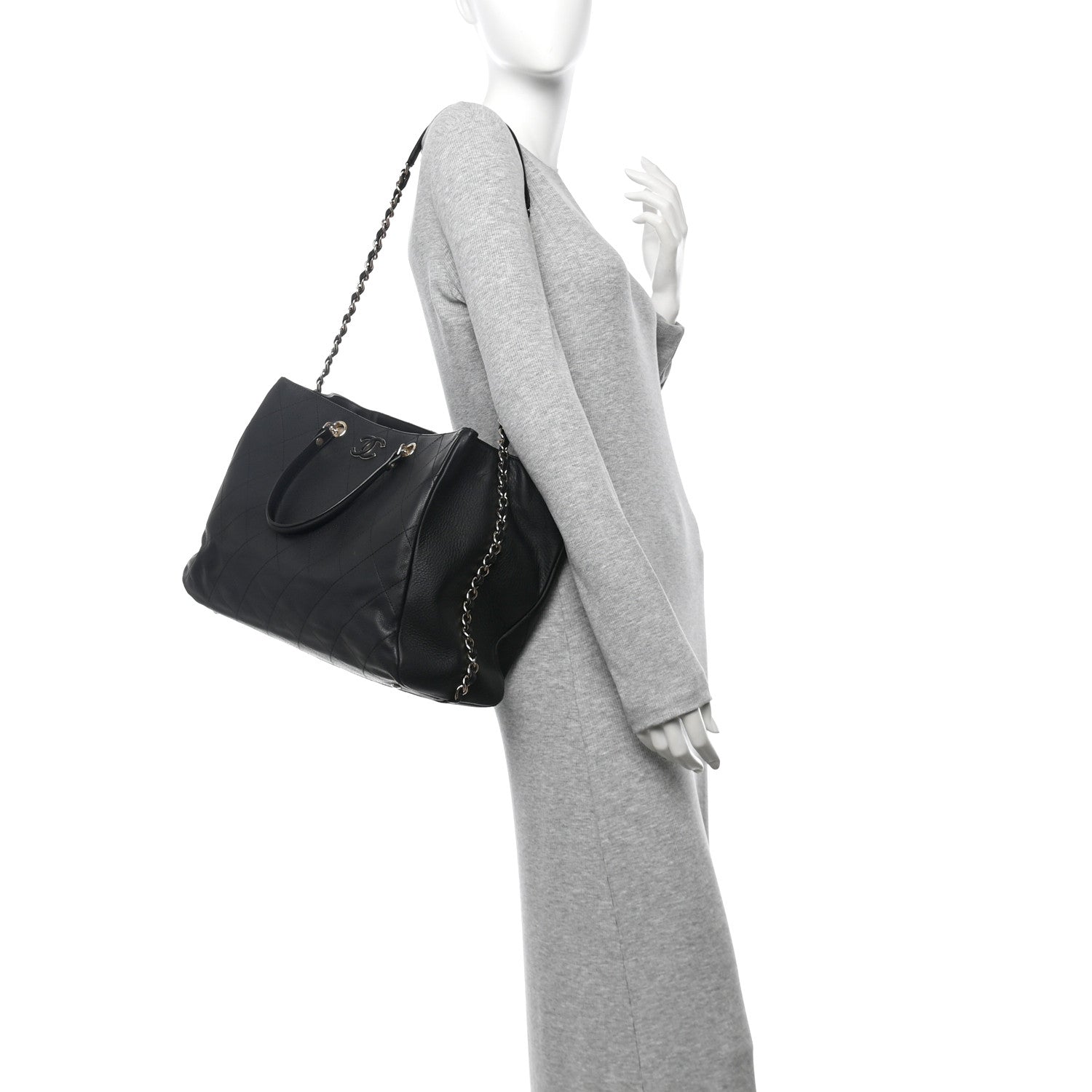 Chanel Bullskin Stitched Large Shopping Bag Black 2 of 10