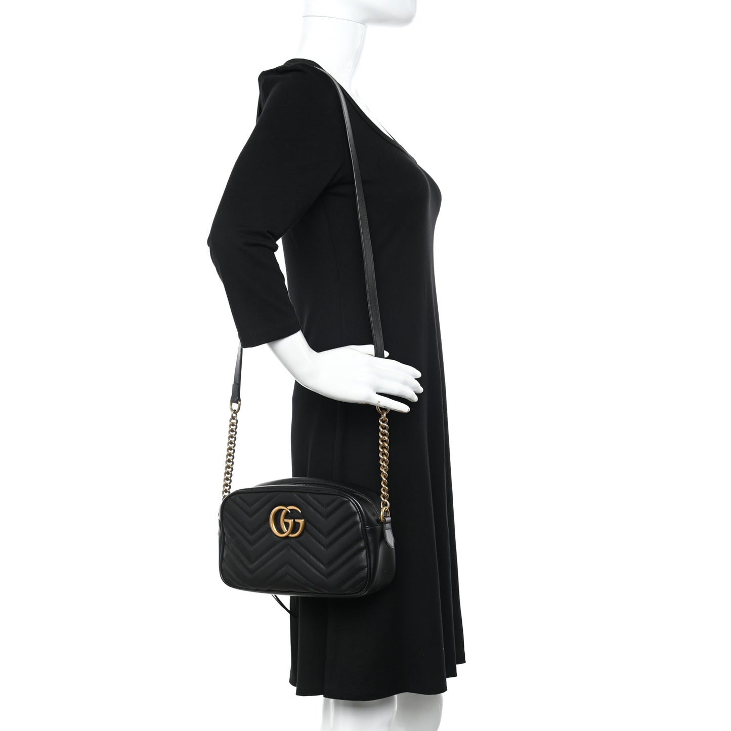 Calfskin Matelasse Small GG Marmont Chain Shoulder Bag Black
