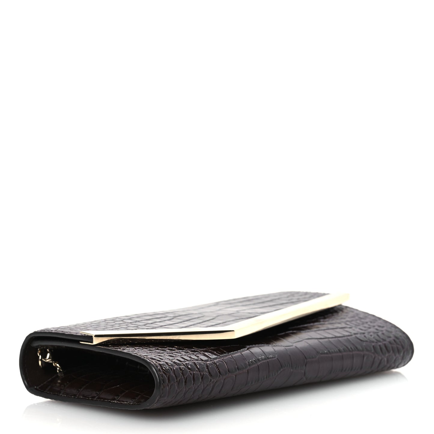 Calfskin Crocodile Embossed Emmie Clutch Bag Chocolate