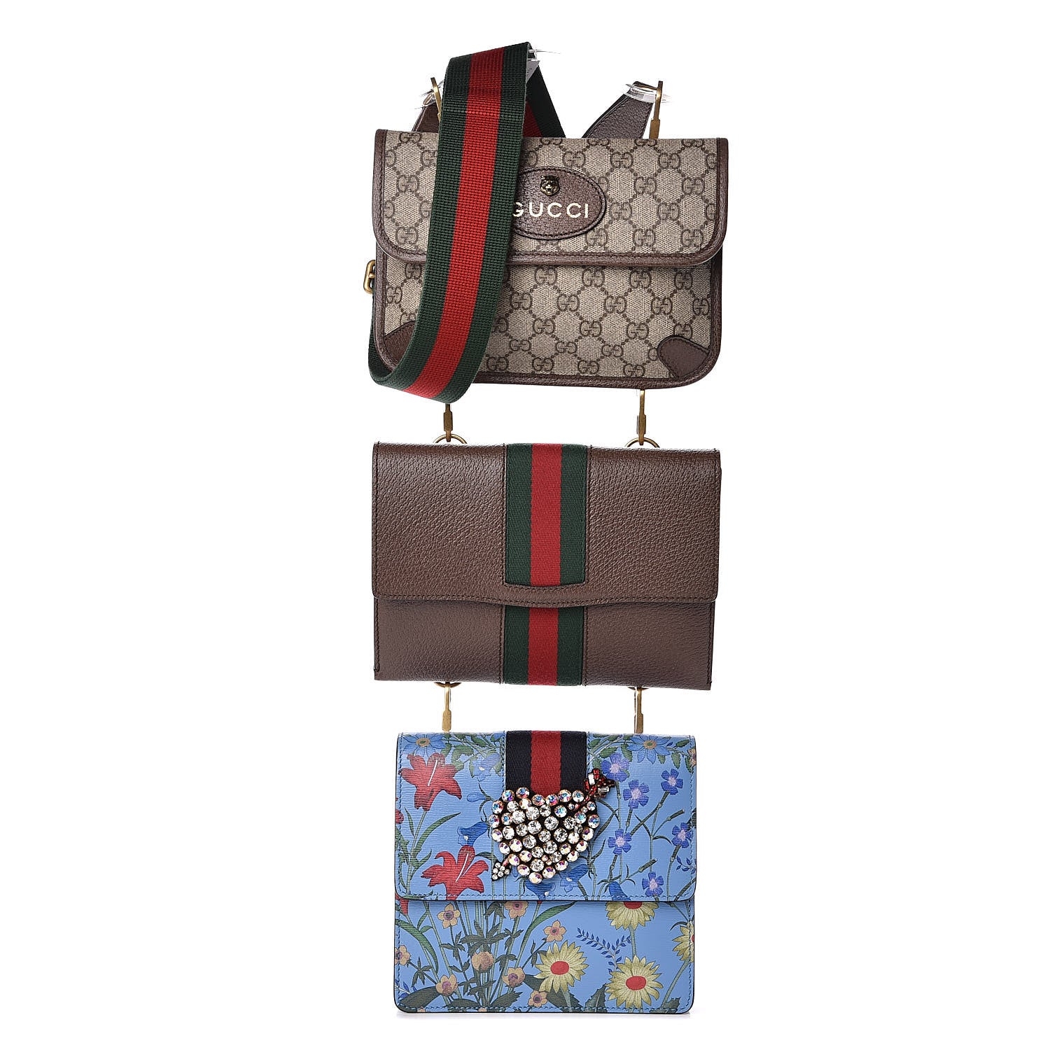 Gucci GG Supreme Calfskin Printed Web Totem Three Piece Shoulder Bag 1 of 11