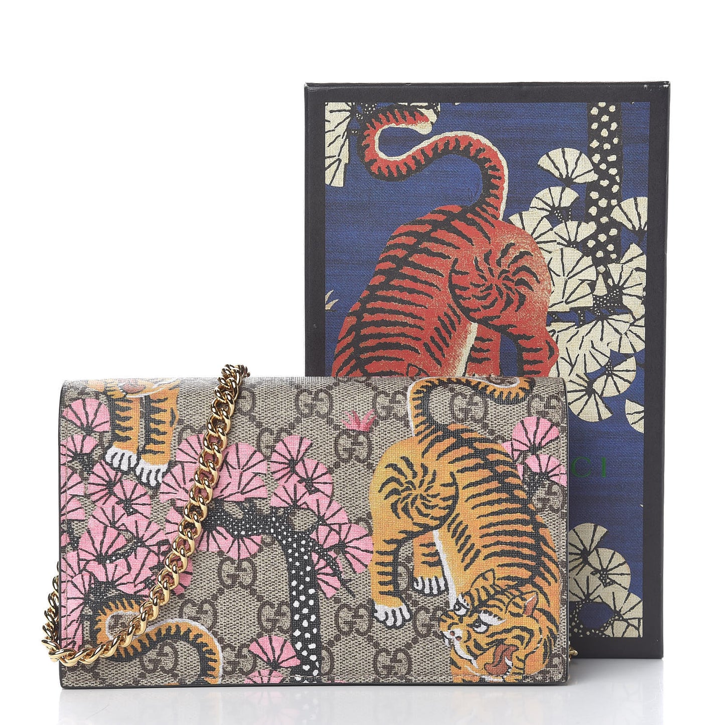 GG Supreme Monogram Bengal Chain Wallet Beige Pink
