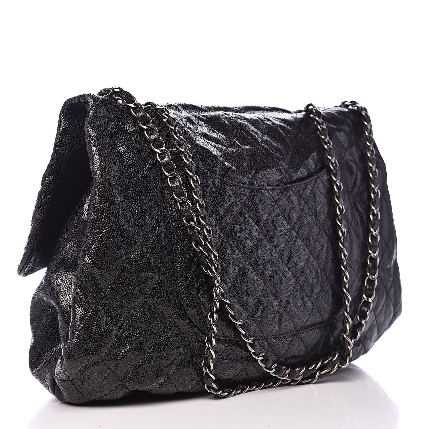 Chanel Crumpled Caviar Quilted Maxi Elastic Flap Black 3 of 14