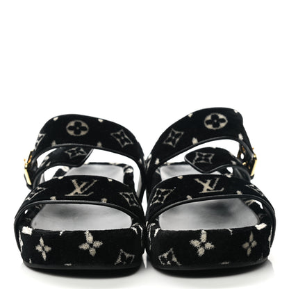 Louis Vuitton Velvet Monogram Jumbo Flatform Mule Sandals 39 Black White 2 of 8