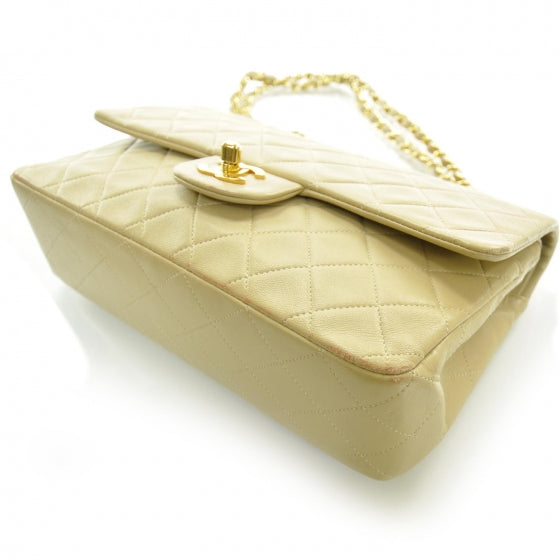 Lambskin Medium Double Flap Beige GHW