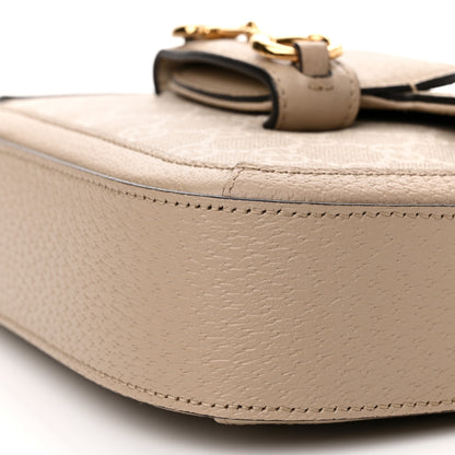 Gucci GG Supreme Monogram Textured Dollar Calfskin Web Mini Horsebit 1955 Shoulder Bag Beige Mystic White Oatmeal 10 of 11