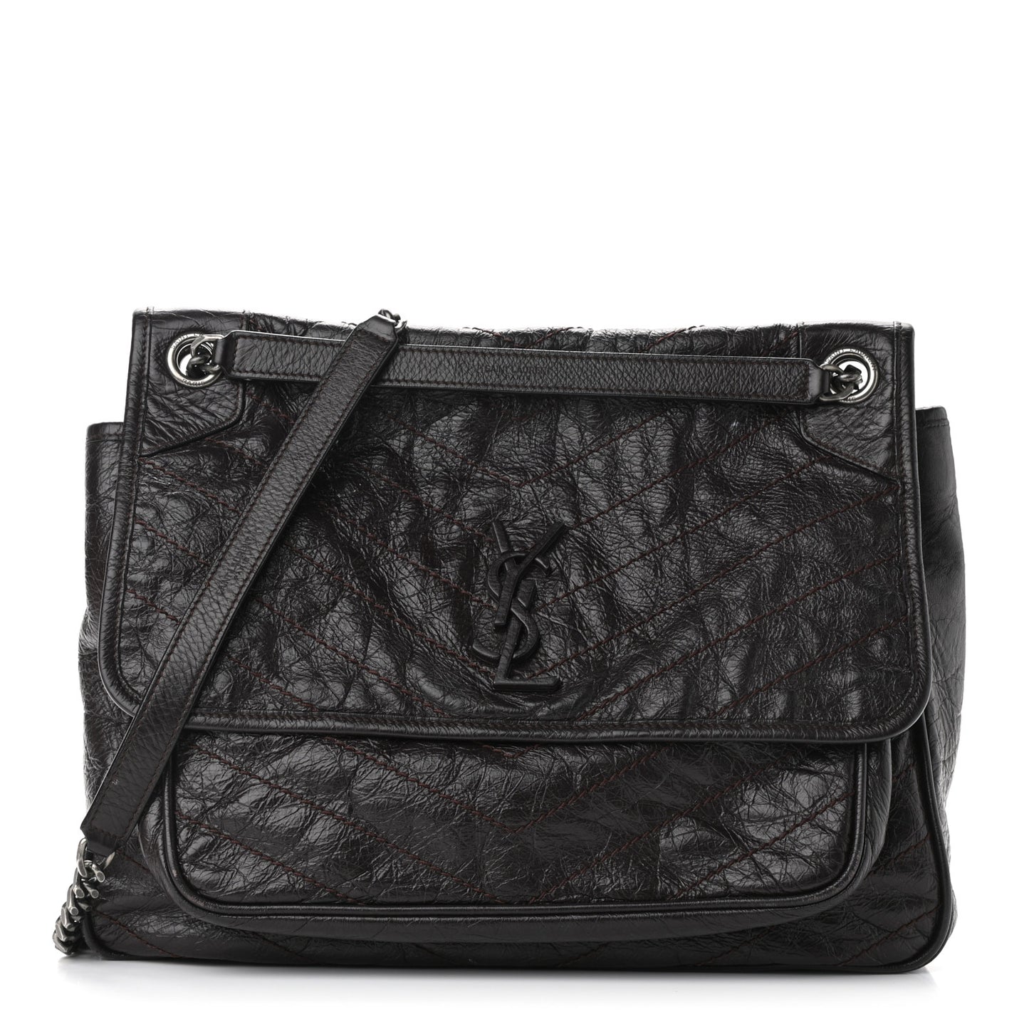 Crinkled Calfskin Matelasse Monogram Large Niki Chain Satchel Tulip