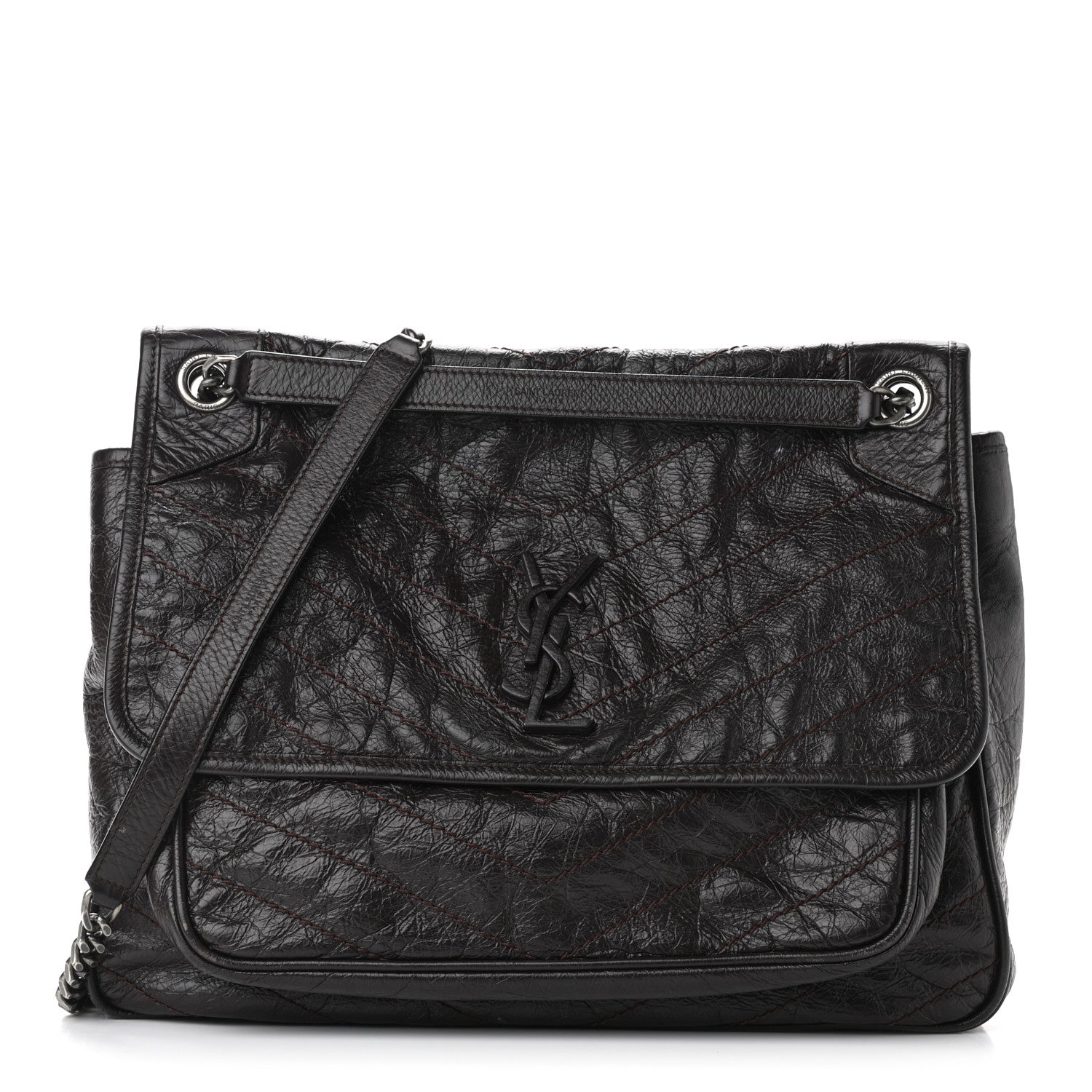 Saint Laurent Crinkled Calfskin Matelasse Monogram Large Niki Chain Satchel Tulip 1 of 12