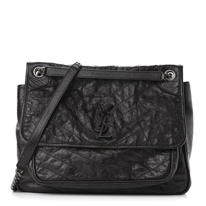 Saint Laurent Crinkled Calfskin Matelasse Monogram Large Niki Chain Satchel Tulip 1 of 12