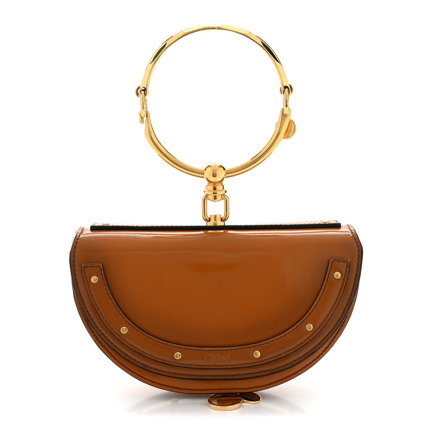 Spazzolato Sfumato Lambskin Calfskin Small Nile Bracelet Minaudiere Bag Caramel