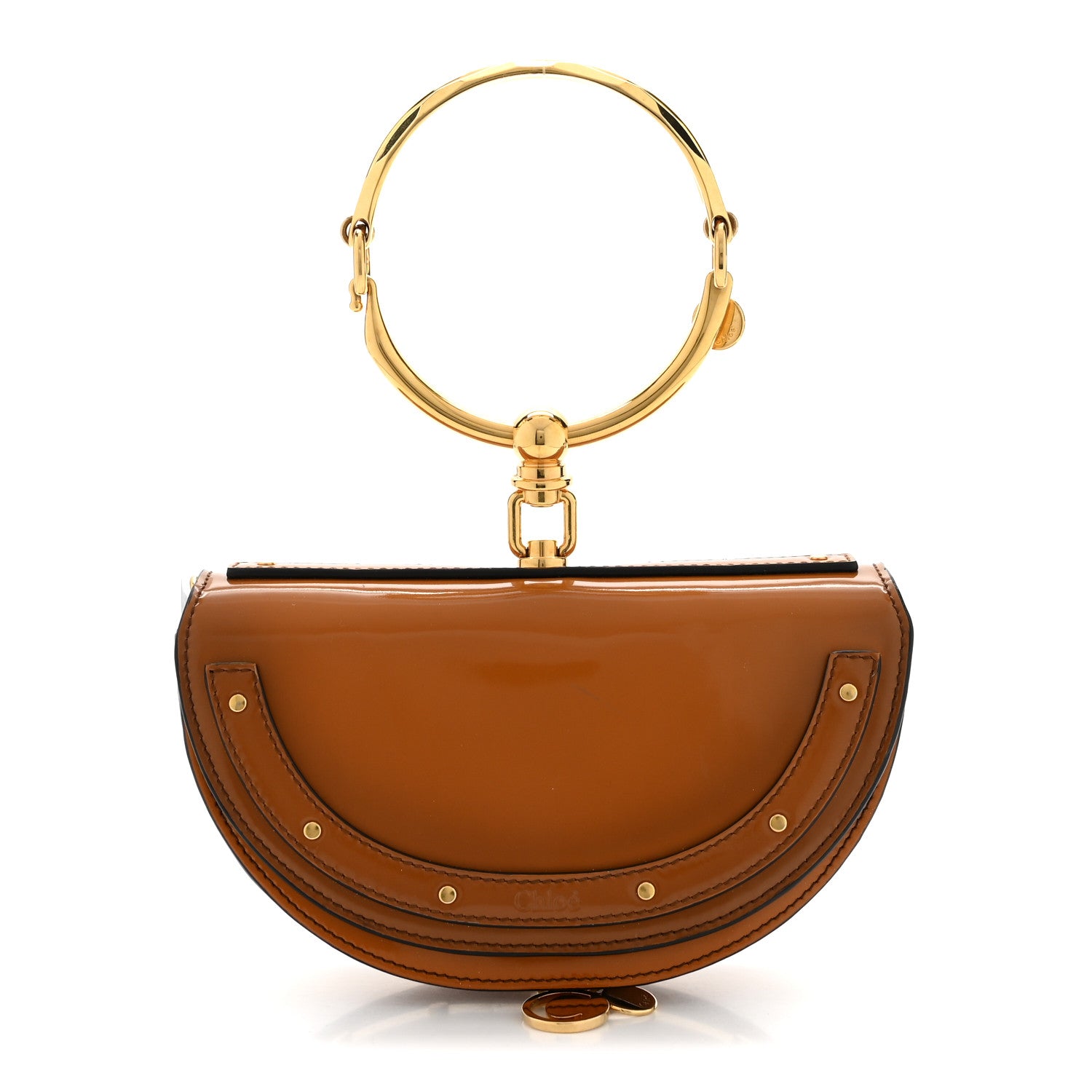 Chloe Spazzolato Sfumato Lambskin Calfskin Small Nile Bracelet Minaudiere Bag Caramel 1 of 15