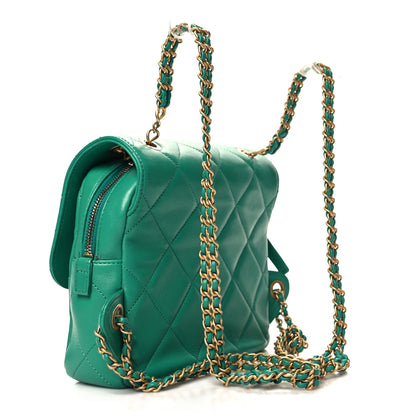 Chanel Lambskin Quilted Chain CC Backpack Green 3 of 10