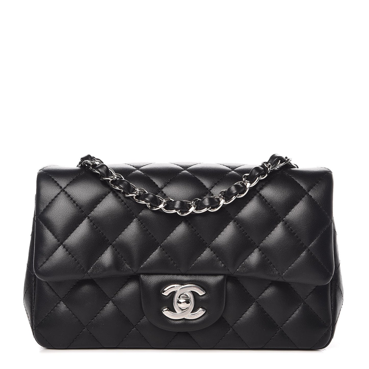 Lambskin Quilted Mini Rectangular Flap Black