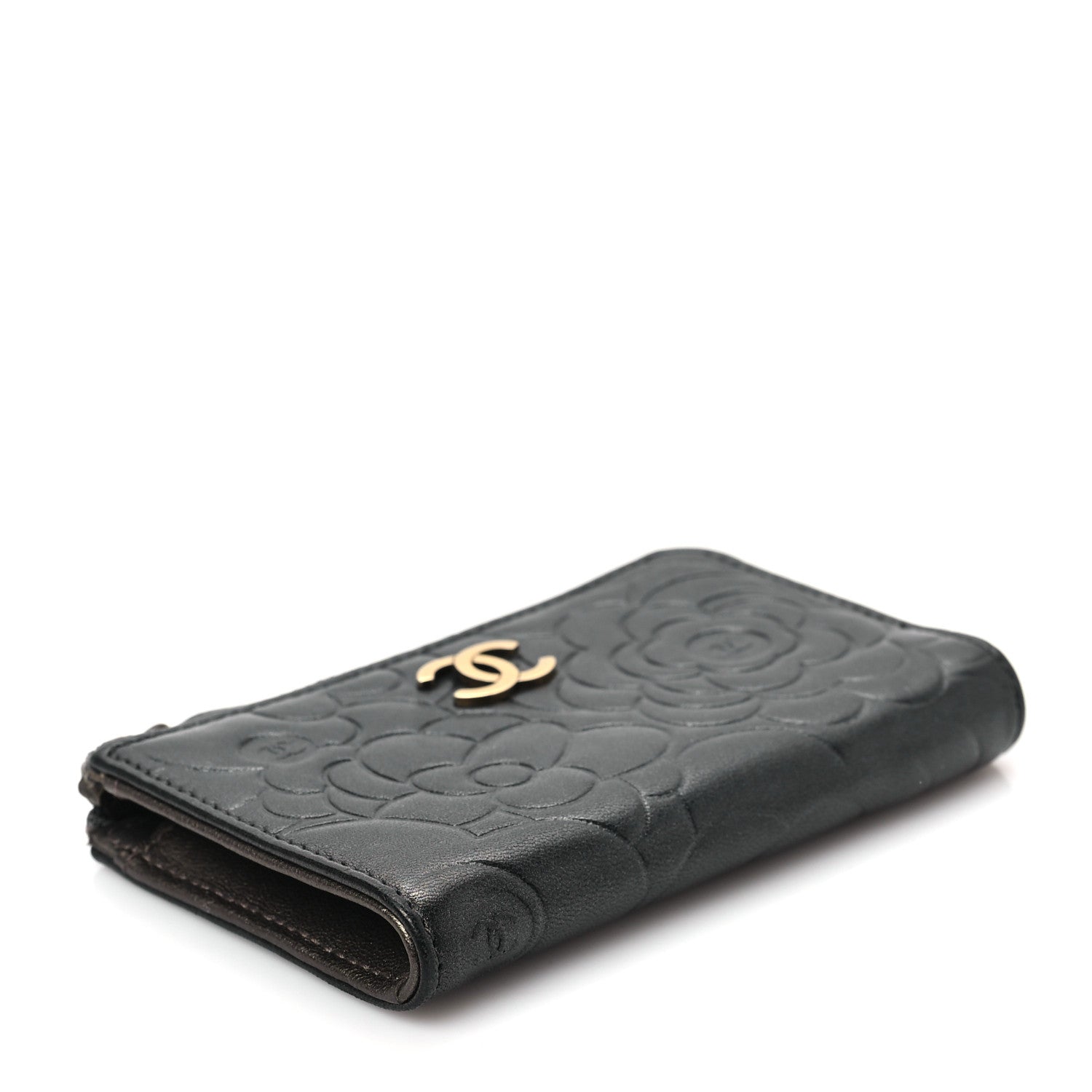 Chanel Lambskin Camellia Embossed Key Holder Case Black 4 of 8