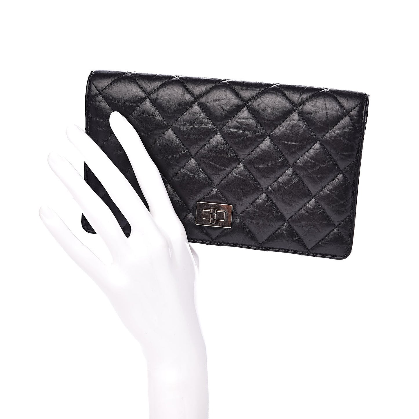 Aged Calfskin Quilted Reissue Yen Wallet Black