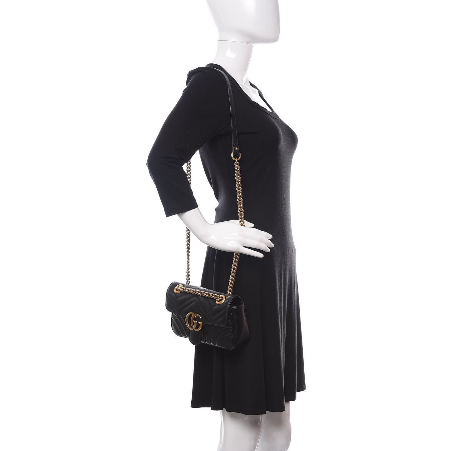 Calfskin Matelasse Mini GG Marmont Shoulder Bag Black