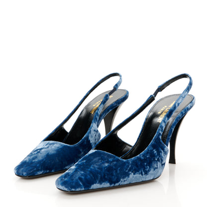 Saint Laurent Velvet Tom 90 Dream Slingback Pumps 36.5 Denim 4 of 10
