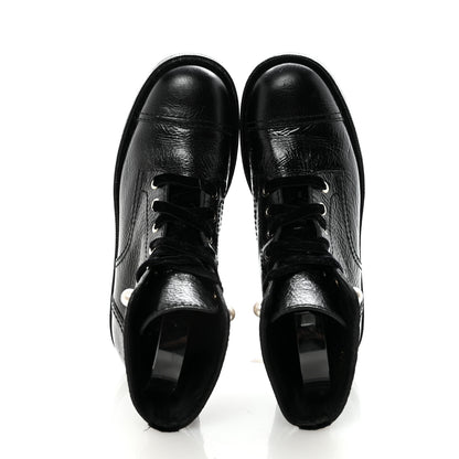 Chanel Shiny Calfskin Velvet Pearl Combat Short Boots 38.5 Black 2 of 9