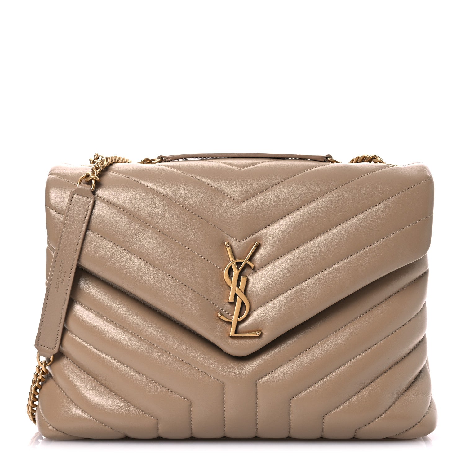 Saint Laurent Calfskin Y Quilted Monogram Medium Loulou Chain Satchel Dark Latte 1 of 12