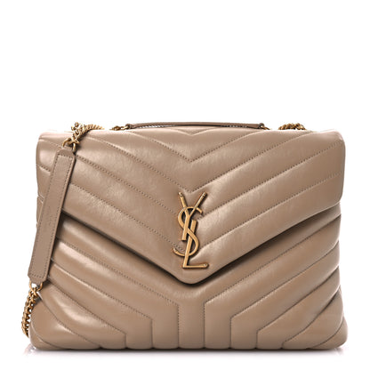 Saint Laurent Calfskin Y Quilted Monogram Medium Loulou Chain Satchel Dark Latte 1 of 12