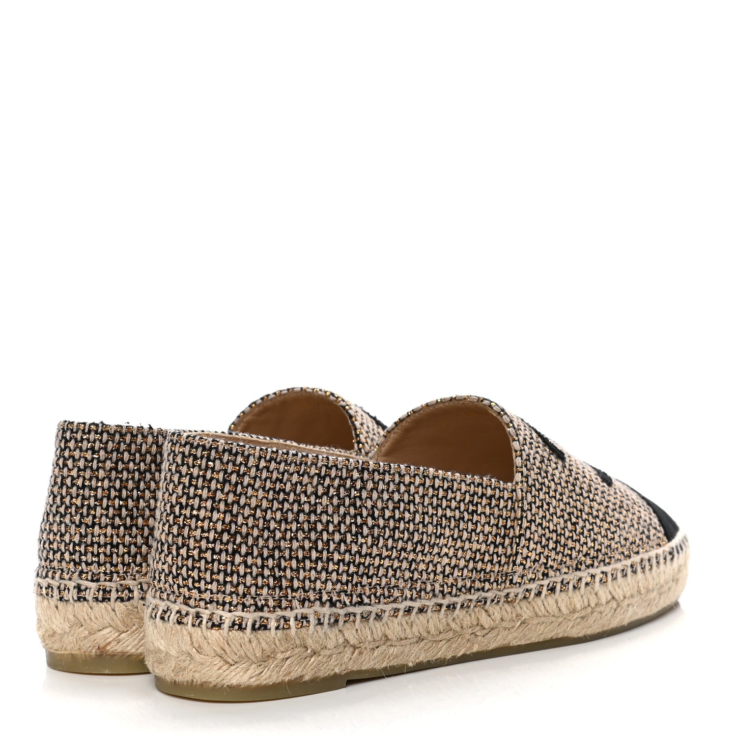 Chanel Tweed Grosgrain CC Espadrilles 39 Gold Beige Black 3 of 4