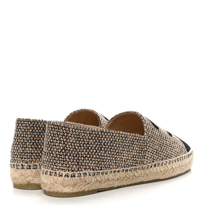 Chanel Tweed Grosgrain CC Espadrilles 39 Gold Beige Black 3 of 4