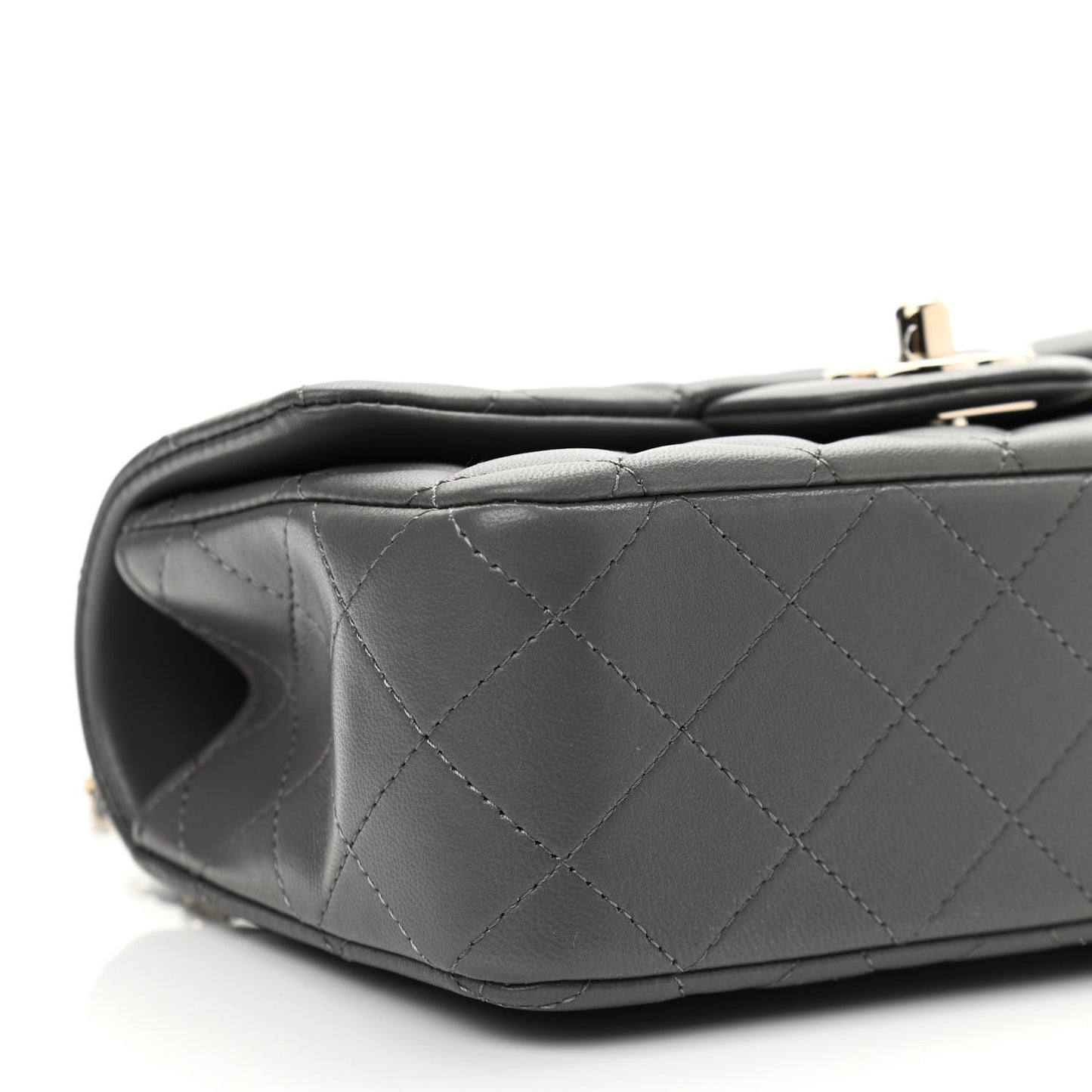 Lambskin Quilted Mini Top Handle Rectangular Flap Dark Grey