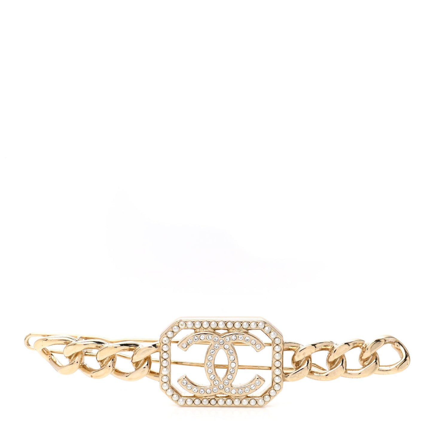 Crystal Chain CC Vendome Hair Clip Barrette Gold