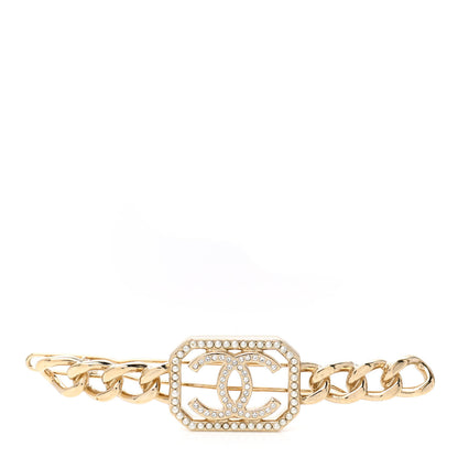 Chanel Crystal Chain CC Vendome Hair Clip Barrette Gold 1 of 3