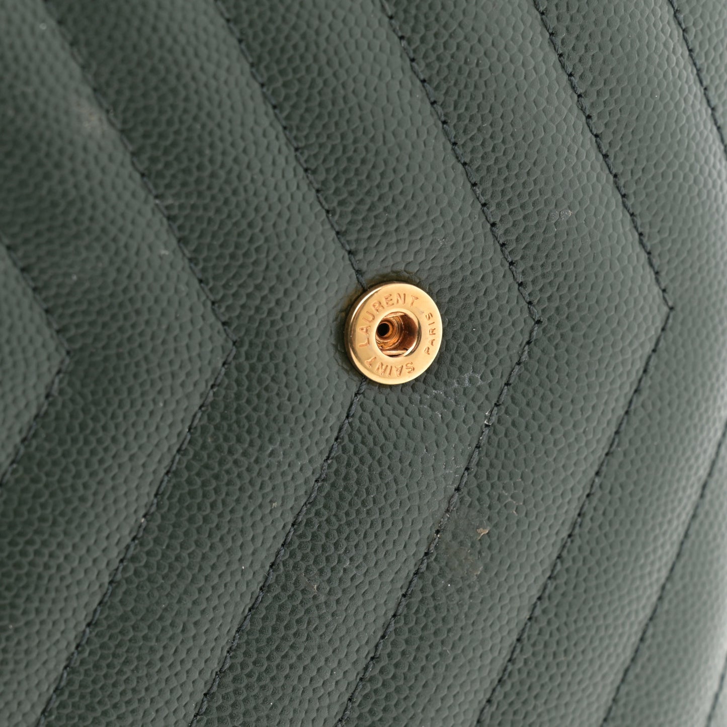 Grain De Poudre Matelasse Chevron Monogram Chain Wallet Dark Green