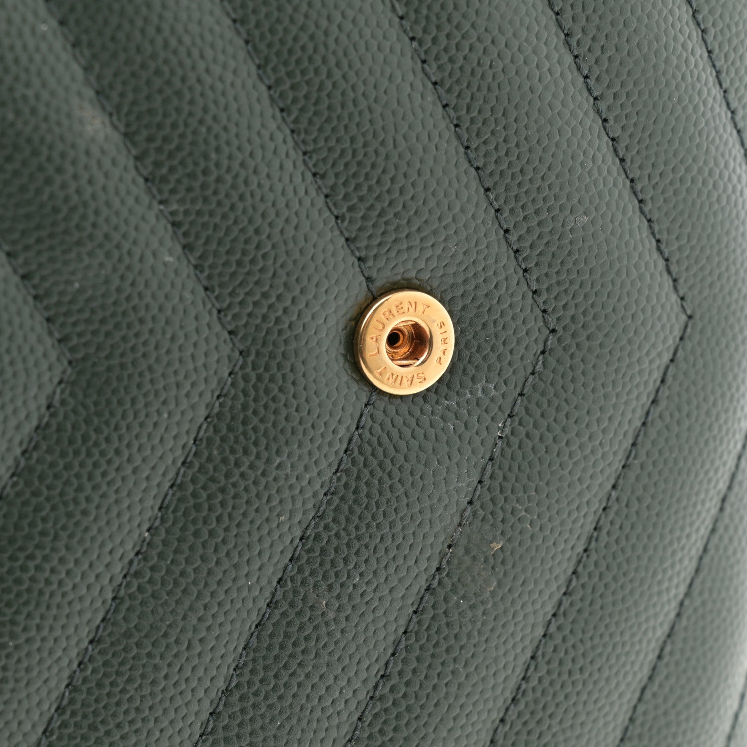 Saint Laurent Grain De Poudre Matelasse Chevron Monogram Chain Wallet Dark Green 13 of 14