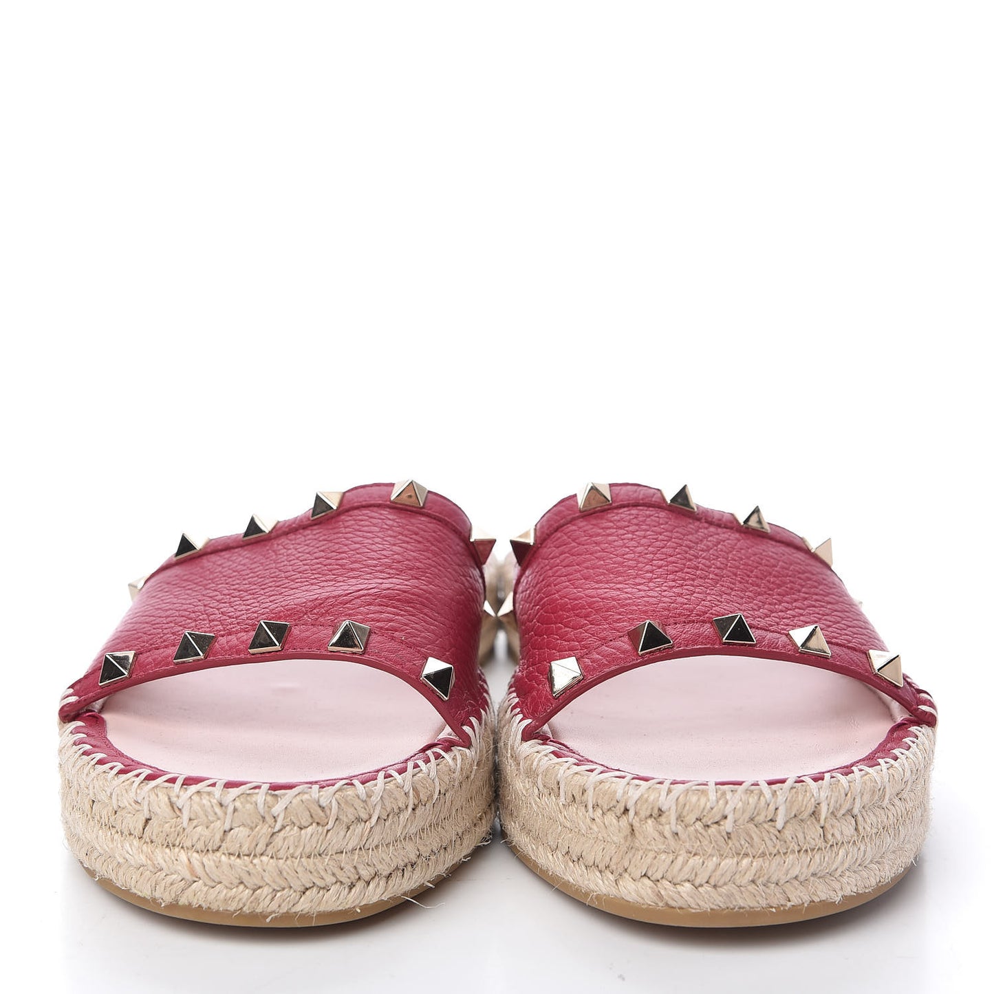 Grained Calfskin Rockstud Espadrille Flat Slide Sandals 39 Red