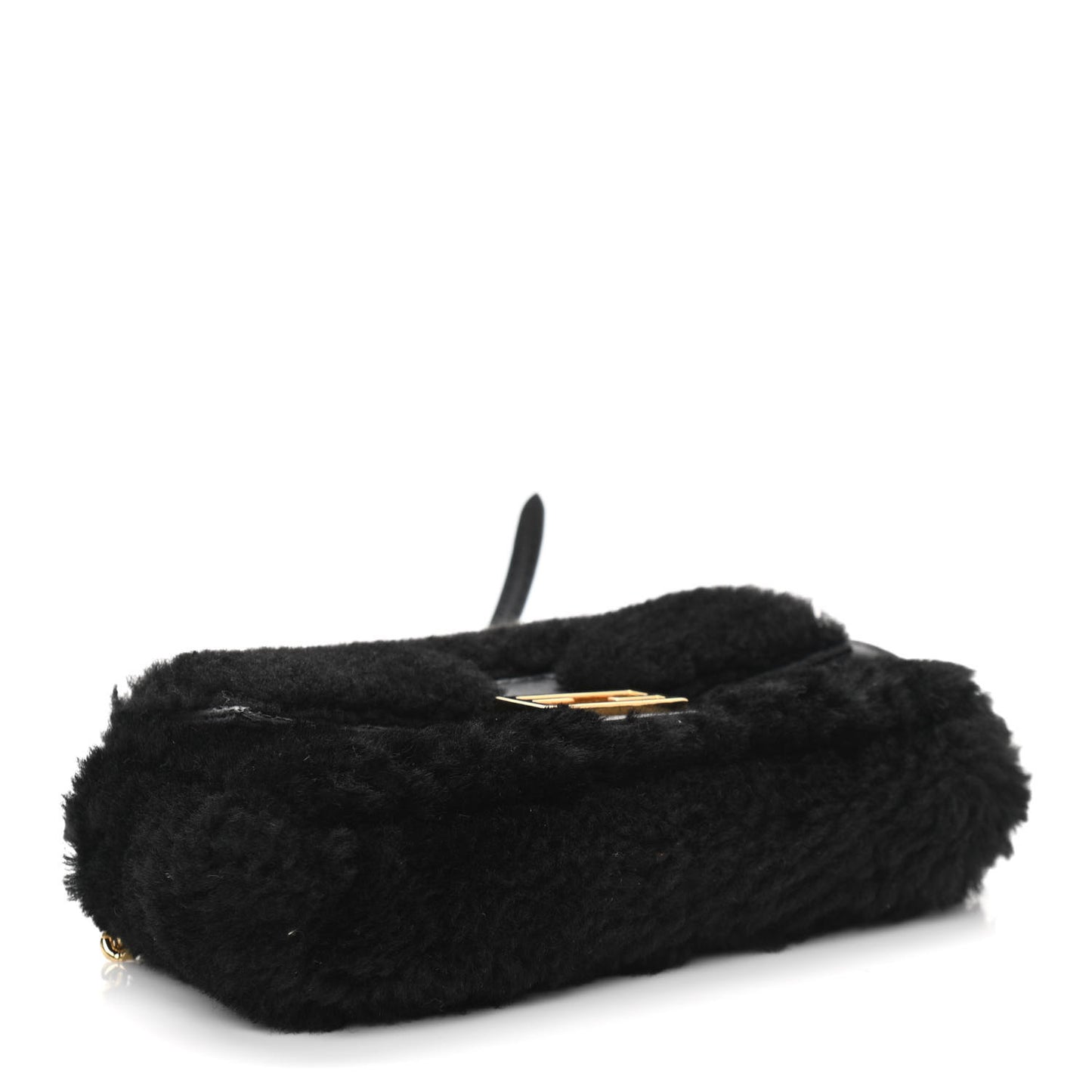 Shearling Shiny Nappa Micro Baguette Black