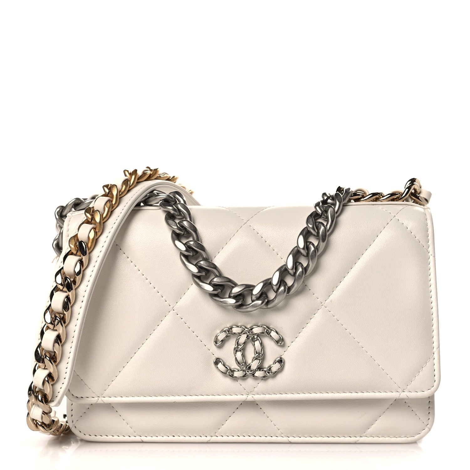Chanel Lambskin Quilted Chanel 19 Wallet On Chain WOC White 1 of 10